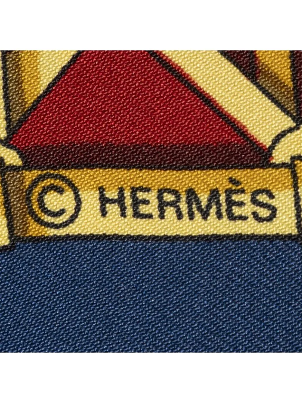 Hermes Scarf Navy Red 100% Gold Twill Silk